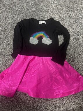 Black Rainbow Appliqué Dress with Hot Pink Shimmer Skirt